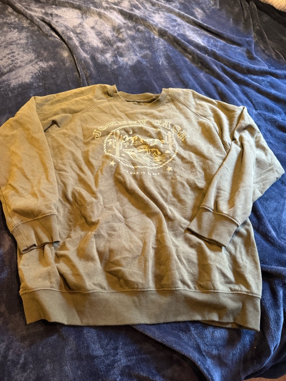 Graphic Crewneck Sweatshirt - Olive Green, Johnny Cash